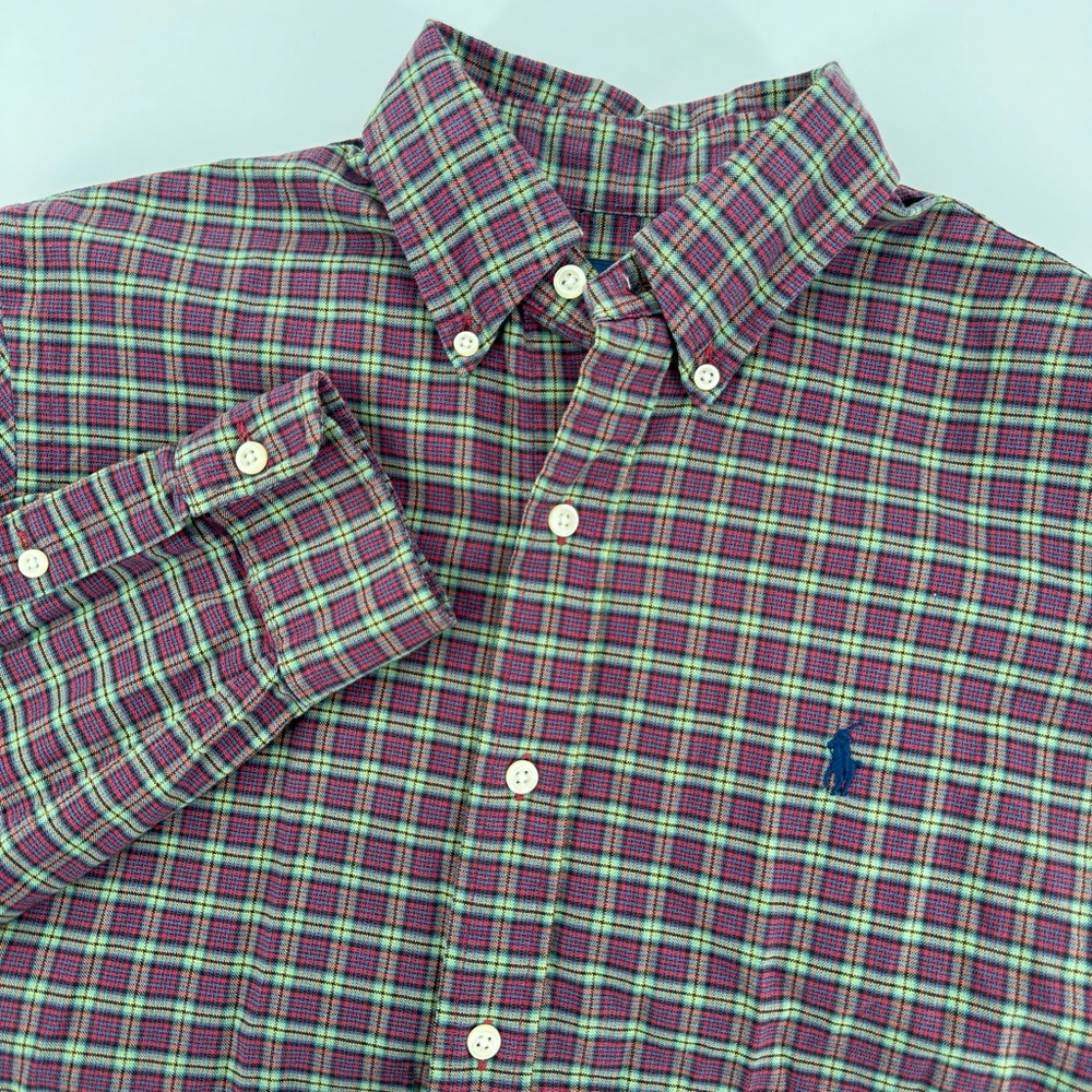 Ralph Lauren Men’s Small 100% Cotton Red Green Plaid Long Sleeve Shirt‎